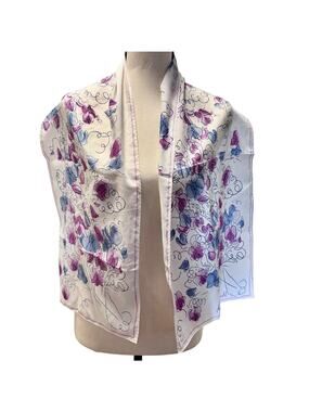 Vintage 70's VERA Signature Floral Sketch Art Print Long Scarf Retro Mod 11x 52